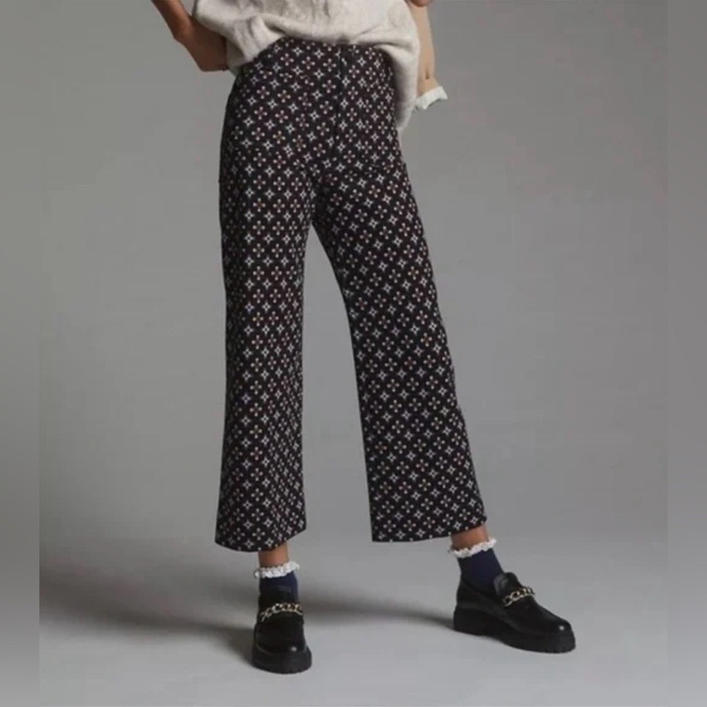 Anthropologie Maeve The Colette Pants Geo Floral Wide Leg Cropped Ponte - 32